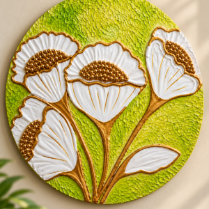 Golden Core Floral 3D Textured Round Canvas Art